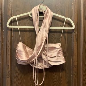 Isalis Cross Front Silk Crop Tank